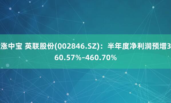 涨中宝 英联股份(002846.SZ)：半年度净利润预增360.57%–460.70%