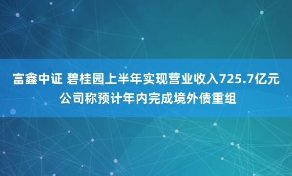 富鑫中证 碧桂园上半年实现营业收入725.7亿元 公司称预计年内完成境外债重组
